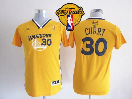 Youth Golden State Warriors 30 Stephen Curry Gold Alternate The Finals Patch NBA Jersey