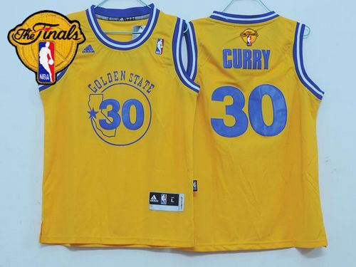 Youth Golden State Warriors 30 Stephen Curry Gold Throwback The Finals Patch NBA Jersey