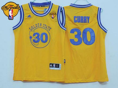 Youth Golden State Warriors 30 Stephen Curry Gold Throwback The Finals Patch NBA jersey