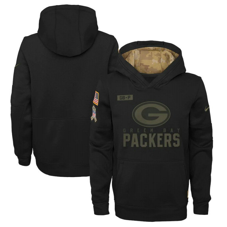 Youth Green Bay Packers Nike Youth 2020 Salute to Service Pullover Performance Hoodie Black