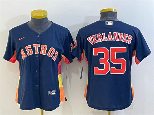Youth Houston Astros #35 Justin Verlander Navy With Patch Cool Base Stitched Jerseys