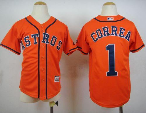 Youth Houston Astros 1 Carlos Correa Orange Cool Base Baseball Jersey