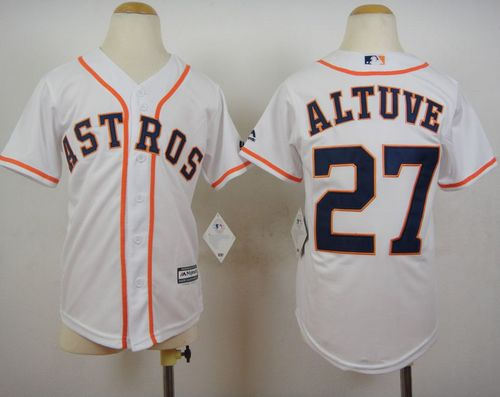 Youth Houston Astros 27 Jose Altuve White Cool Base Baseball Jersey