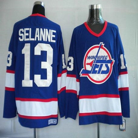 Youth Jets #13 Teemu Selanne Stitched Blue CCM Throwback NHL Jersey
