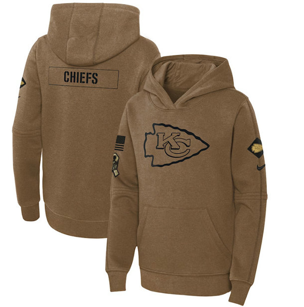 Youth Kansas City Chiefs 2023 Brown Salute To Service Pullover Hoodie