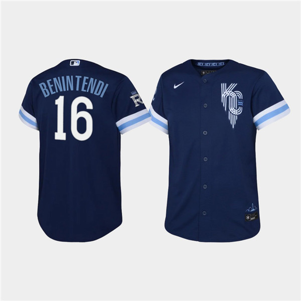Youth Kansas City Royals #16 Andrew Benintendi 2022 Navy City Connect Stitched Baseball Jersey