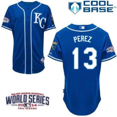 Youth Kansas City Royals 13 Salvador Perez Blue 2014 World Series Patch Stitched MLB Baseball Jersey