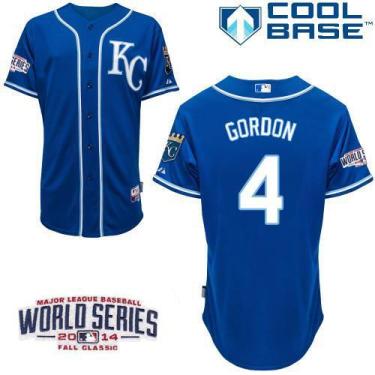 Youth Kansas City Royals 4 Alex Gordon Blue 2014 World Series Patch Stitched MLB Baseball Jersey