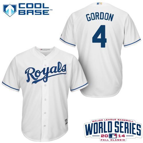 Youth Kansas City Royals 4 Alex Gordon White 2014 World Series Patch Stitched MLB Baseball Jersey