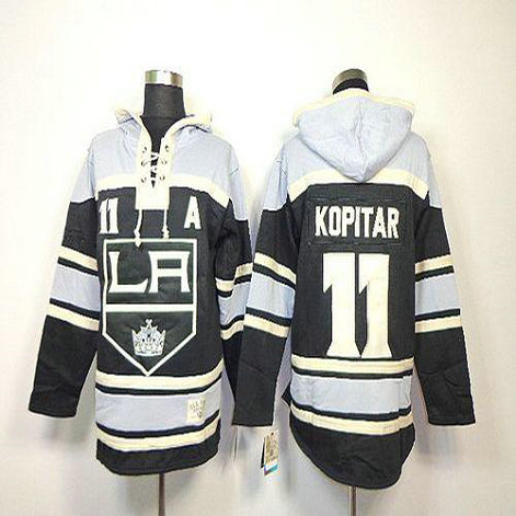 Youth Kings #11 Anze Kopitar Black Sawyer Hooded Sweatshirt Stitched NHL Jersey