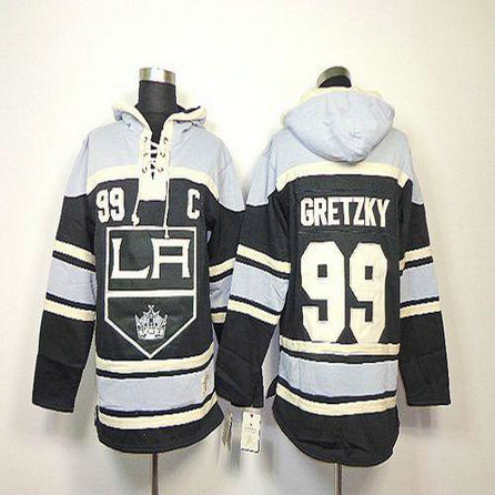 Youth Kings #99 Wayne Gretzky Black Sawyer Hooded Sweatshirt Stitched NHL Jersey
