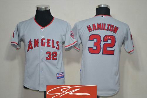 Youth Los Angeles Angels 32# Josh Hamilton grey signature jerseys