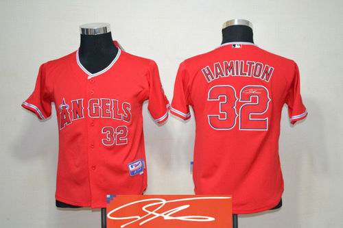 Youth Los Angeles Angels 32# Josh Hamilton red signature jerseys