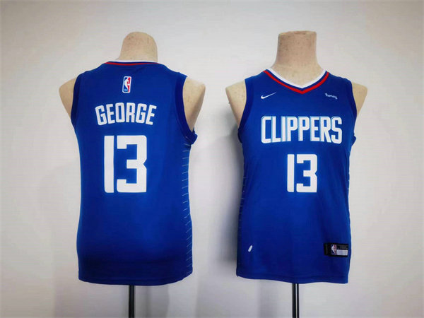 Youth Los Angeles Clippers #13 Paul George Royal Stitched Basketball Jersey