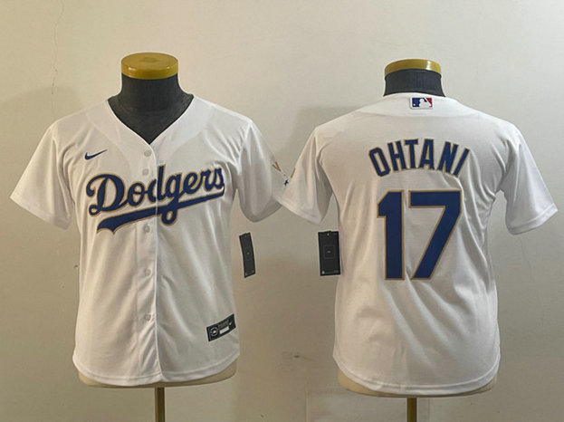 Youth Los Angeles Dodgers #17 Shohei Ohtani White Gold Stitched Jersey