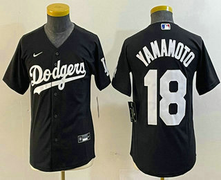 Youth Los Angeles Dodgers #18 Yoshinobu Yamamoto Black Turn Back The Clock Stitched Cool Base Jersey3
