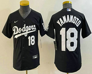 Youth Los Angeles Dodgers #18 Yoshinobu Yamamoto Number Black Turn Back The Clock Stitched Cool Base Jersey2