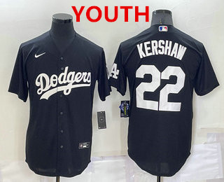 Youth Los Angeles Dodgers #22 Clayton Kershaw Black Turn Back The Clock Stitched Cool Base Jersey