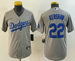 Youth Los Angeles Dodgers #22 Clayton Kershaw Grey Stitched Cool Base Nike Jersey