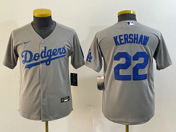 Youth Los Angeles Dodgers #22 Clayton Kershaw Grey Stitched Jersey