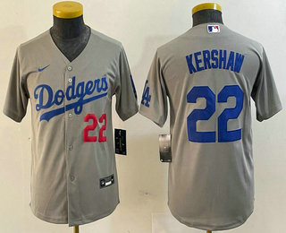 Youth Los Angeles Dodgers #22 Clayton Kershaw Number Grey Stitched Cool Base Nike Jersey