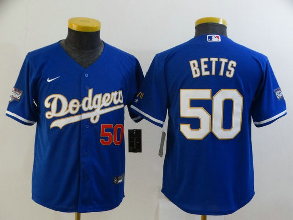 Youth Los Angeles Dodgers #50 Mookie Betts Royal Cool Base Stitched Baseball Jersey