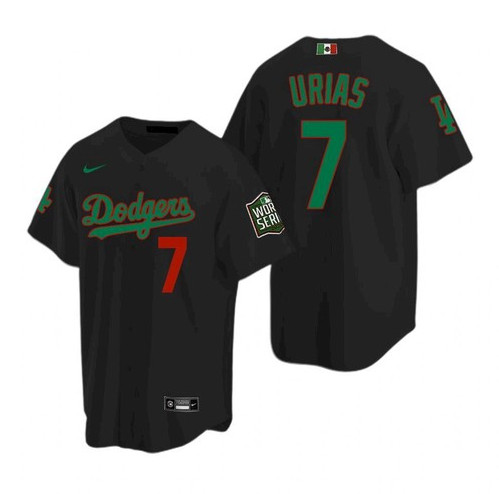 Youth Los Angeles Dodgers #7 Julio Urias Black Green World Series Cool Base Stitched Baseball Jersey