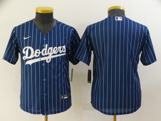 Youth Los Angeles Dodgers Blank Navy Blue Pinstripe Stitched MLB Cool Base Nike Jersey