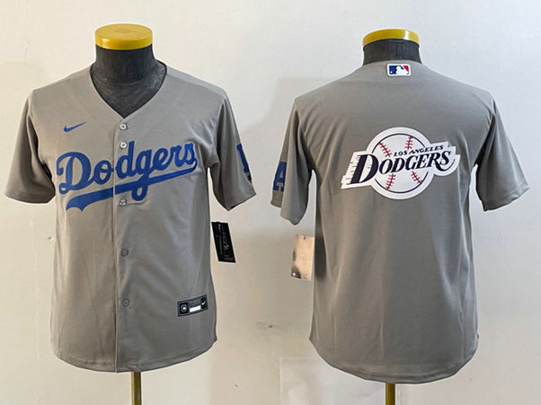 Youth Los Angeles Dodgers Grey Team Big Logo Stitched Jerseys