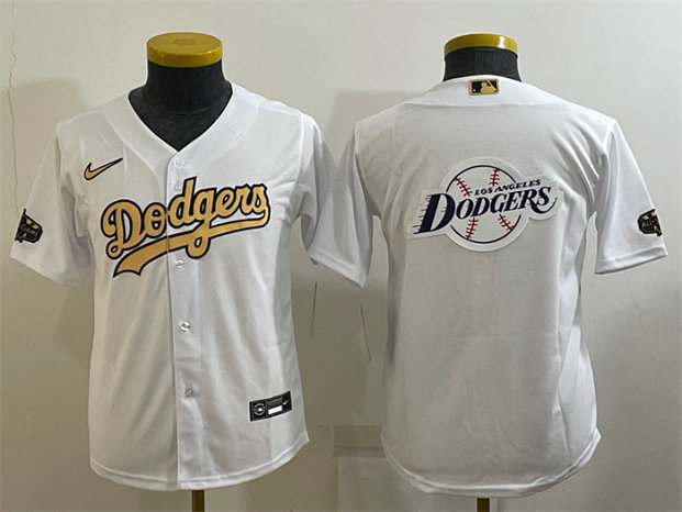 Youth Los Angeles Dodgers White Gold Team Big Logo Stitched Baseball Jersey