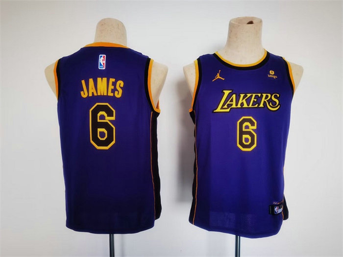 Youth Los Angeles Lakers #6 LeBron James Purple Stitched Basketball Jersey