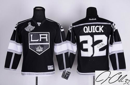 Youth Los Angeles kings 32 Jonathan Quick BLACK 2014 stanley Champions Cup signature jerseys
