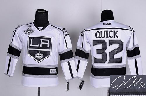 Youth Los Angeles kings 32 Jonathan Quick White 2014 Champions Cup signature Jerseys