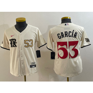 Youth MLB Rangers 53 Adolis Garc铆a Cream Nike Cool Base Youth Jersey