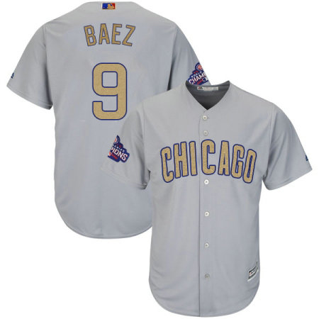 Youth Majestic Chicago Cubs #9 Javier Baez Authentic Gray 2017 Gold Champion Cool Base MLB Jersey
