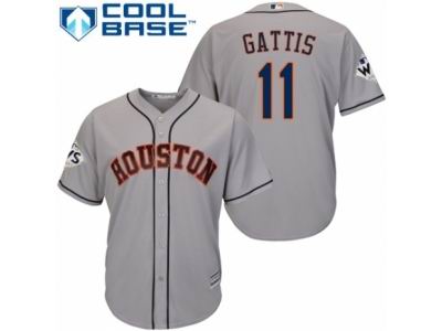 Youth Majestic Houston Astros #11 Evan Gattis Replica Grey Road 2017 World Series Bound Cool Base MLB Jersey