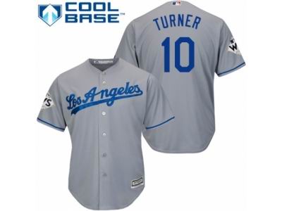 Youth Majestic Los Angeles Dodgers #10 Justin Turner Replica Grey Road 2017 World Series Bound Cool Base MLB Jersey
