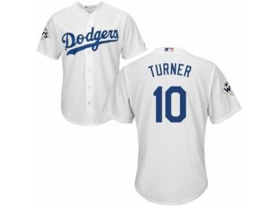 Youth Majestic Los Angeles Dodgers #10 Justin Turner Replica White Home 2017 World Series Bound Cool Base MLB Jersey