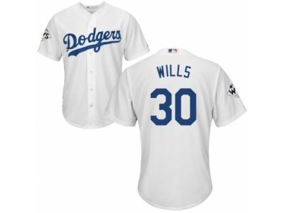 Youth Majestic Los Angeles Dodgers #30 Maury Wills Replica White Home 2017 World Series Bound Cool Base MLB Jersey