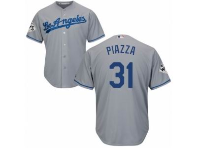Youth Majestic Los Angeles Dodgers #31 Mike Piazza Replica Grey Road 2017 World Series Bound Cool Base MLB Jersey