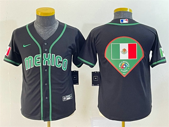 Youth Mexico Baseball 2023 Black Big Logo World Baseball Classic Stitched Jerseys 2