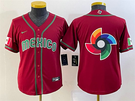 Youth Mexico Baseball 2023 Red Big Logo World Baseball Classic Stitched Jersey