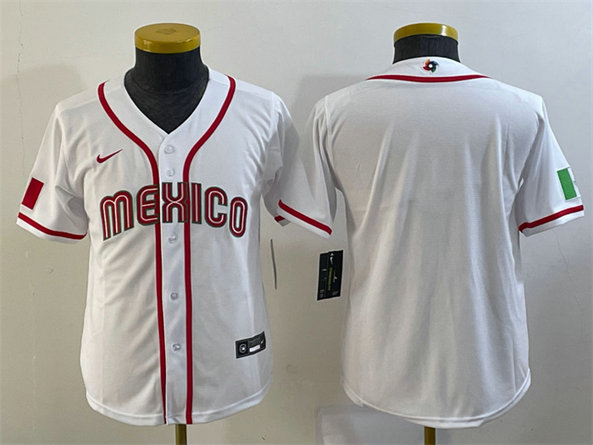Youth Mexico Baseball Blank 2023 White World Baseball Classic Stitched Jersey