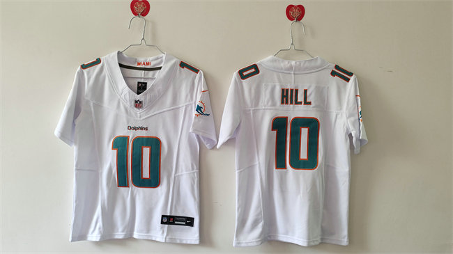 Youth Miami Dolphins #10 Tyreek Hill White 2023 F.U.S.E Vapor Limited Stitched Football Jersey