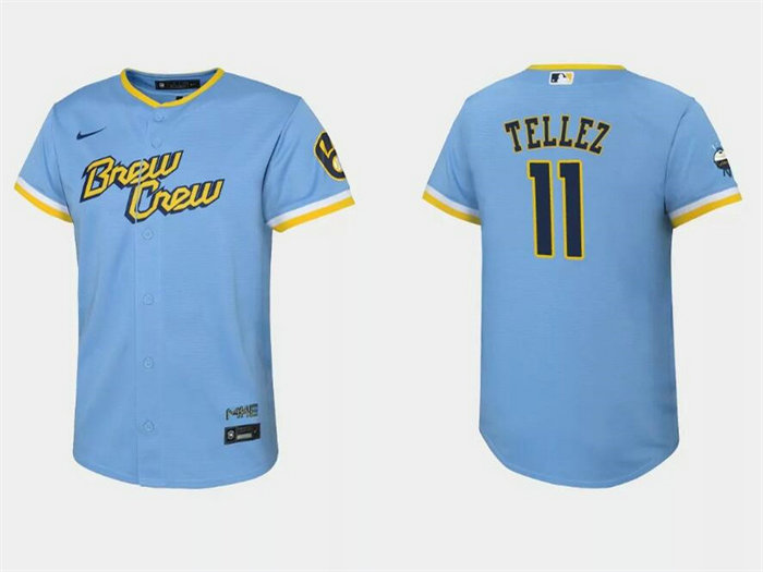 Youth Milwaukee Brewers #11 Rowdy Tellez 2022 Powder Blue City Connect Stitched Jersey