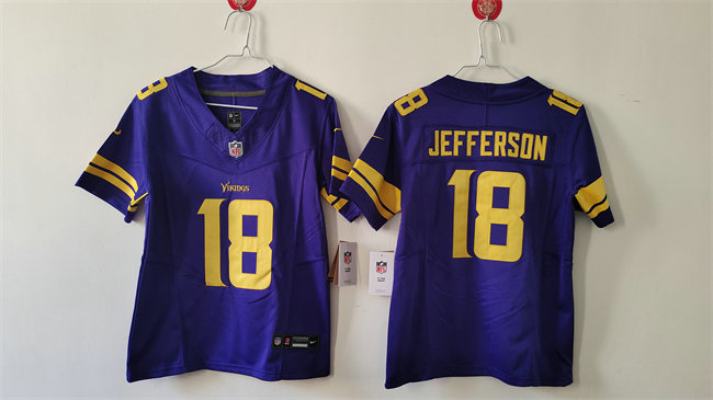 Youth Minnesota Vikings #18 Justin Jefferson Purple F.U.S.E. Color Rush Limited Stitched Jersey