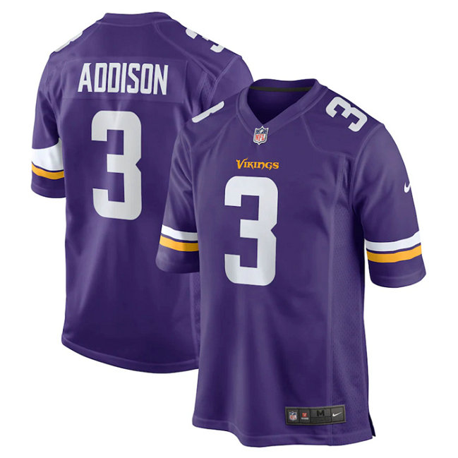 Youth Minnesota Vikings Minnesota Vikings #3 Jordan Addison Purple 2023 Draft Stitched Game Jersey