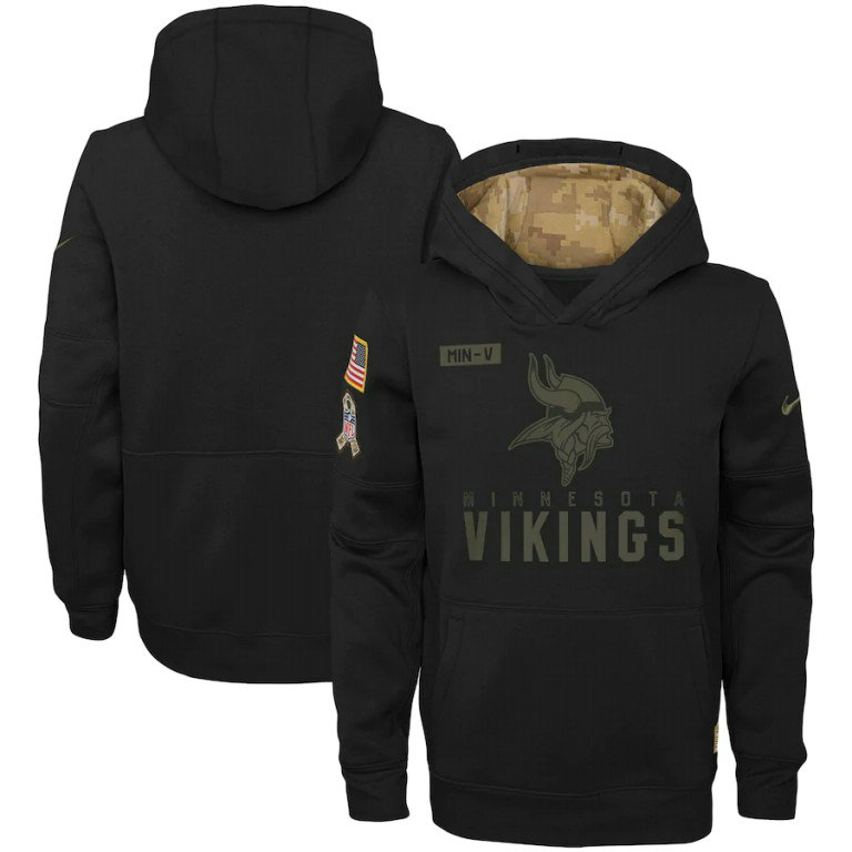 Youth Minnesota Vikings Nike Youth 2020 Salute to Service Pullover Performance Hoodie Black