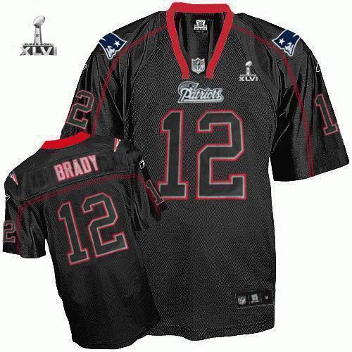 Youth New England Patriots #12 Tom Brady Champs Tackle Twill 2012 Super Bowl XLVI Jersey Black