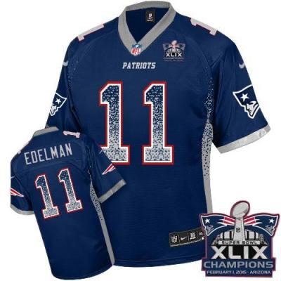 Youth New England Patriots 11 Julian Edelman Navy Blue Team Color Super Bowl XLIX Champions Patch Stitched NFL Drift Fashion Jersey
